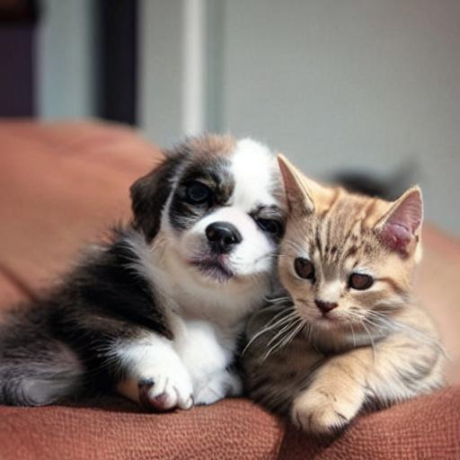 cat cuddling a puppy | OpenArt