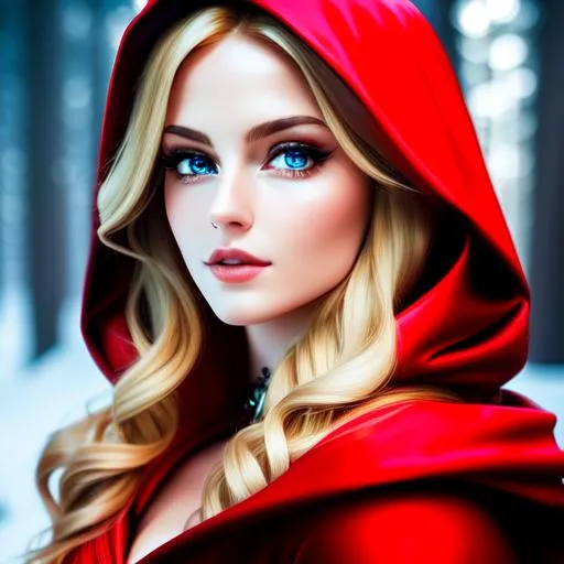 Prompt: {{{{highest quality concept art masterpiece}}}},  
perfect face and perfect body with perfect anatomy and perfect composition approaching perfection, 
{{seductive love gaze up at camera}}, 

perfect hyperrealistic intricately hyperdetailed full body of seductive attractive beautiful gorgeous cute stunning feminine 22 year old red riding hood woman with 
{{blond hair under red hooded cape}} 
and 
{{brown eyes}} 
and seductive attractive beautiful gorgeous cute stunning feminine face wearing 
{{body tight fitting red coat}}
 with deep exposed cleavage and visible abs and soft skin and red blush cheeks and cute sadistic smile, 

dark evil woods background, 

hyperrealism with hyperrealistic intricate details, 
cinematic volumetric dramatic 
dramatic studio 3d glamour lighting, 
backlit backlight, 
128k UHD HDR HD, 
front view professional photography long shot, 
unreal engine octane render trending on artstation, 

triadic colors,
sharp focus, 
occlusion, 
centered, 
symmetry, 
ultimate, 
shadows, 
highlights, 
contrast, 
{{sexy}}, 
{{huge breast}}