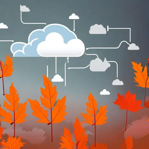 Prompt: Data Flow Diagram in the clouds with Fall leaves
