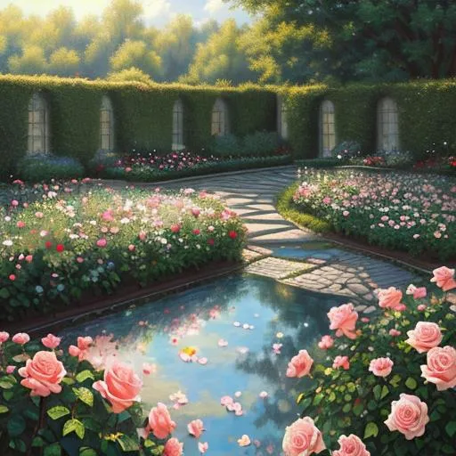 Prompt: Insanely detailed hyperrealistic painting of beautiful Rose flowers, romantic, serene, garden filled with roses, Fine Art, Hyperrealism, Realism, Impressionism, Glazing, By Adrian Gottfried