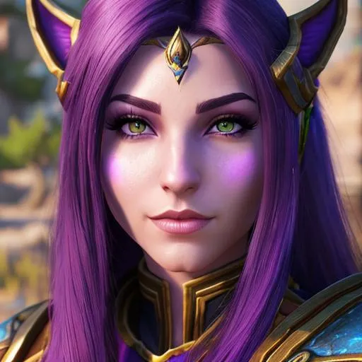 Prompt: realistic photo, worldof warcraft, nightelf female priest, purple skin, pretty face