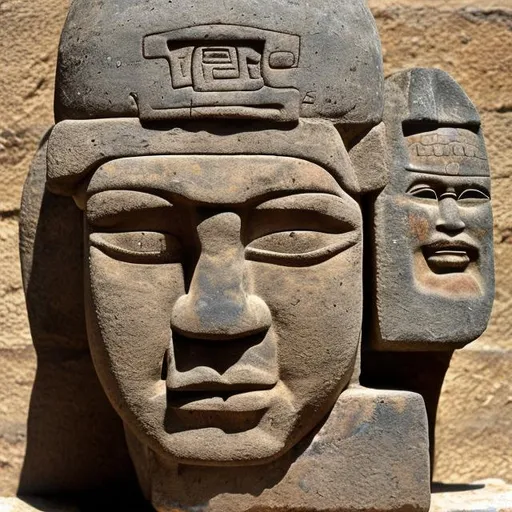 Prompt: Lgante, olmec,head sculpture, stone

