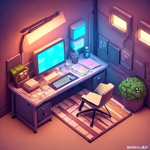 Prompt: Tiny cute isometric office room like professional , borderlands game style, realistic lighting, real colors, 100mm lens, 3d blender render