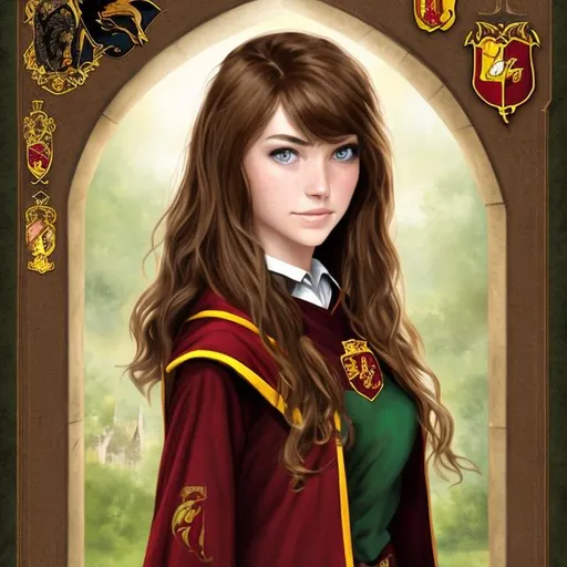 Brown-haired, Green-eyed Woman As A Gryffindor Stude 