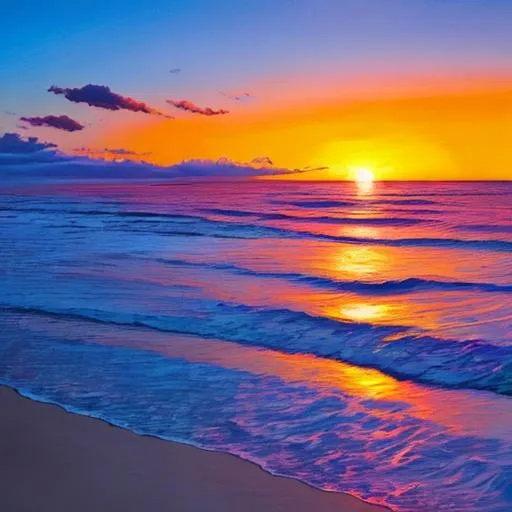Prompt: sunset over an ocean, vibrant colors in the sky