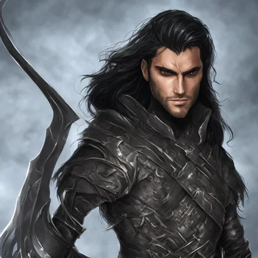 Prompt: Male Rogue with long hair,
light armor, handsome
