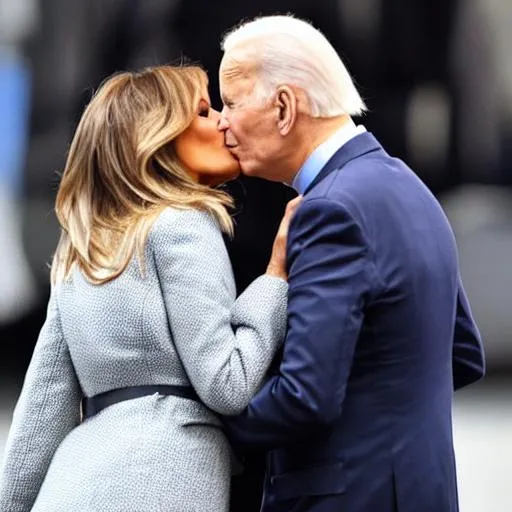 Prompt: Joe Biden kissing Melania Trump in the mouth