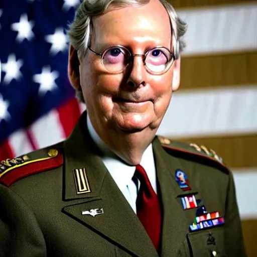 Prompt: Photo Realistic Portrait of ((((Mitch McConnell)))) cosplaying as a soldier in 1944, world war II famous historic photo