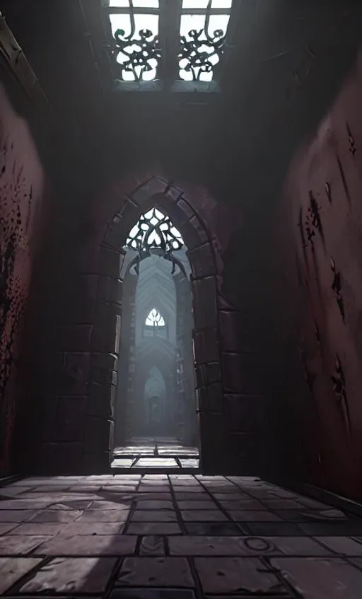 Prompt: dark and dangerous prison cell :: mold on the walls :: damp :: stone walls and floor :: iron bars blocking the exit :: dark :: ominous :: horrifying :: frightening :: no escape :: abandoned :: empty :: no lights 