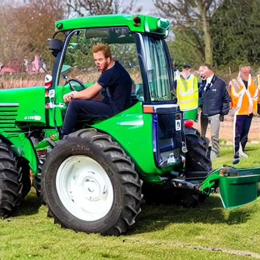 Prompt: Harry Kane driving a tractor 