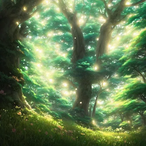 Prompt: a magical forest, high quality, detailed face, award winning, cinematic lighting, attention to detail, anime drawing, colorful, detailed, masterpiece, golden ratio, fibonacci sequence, art by makoto shinkai