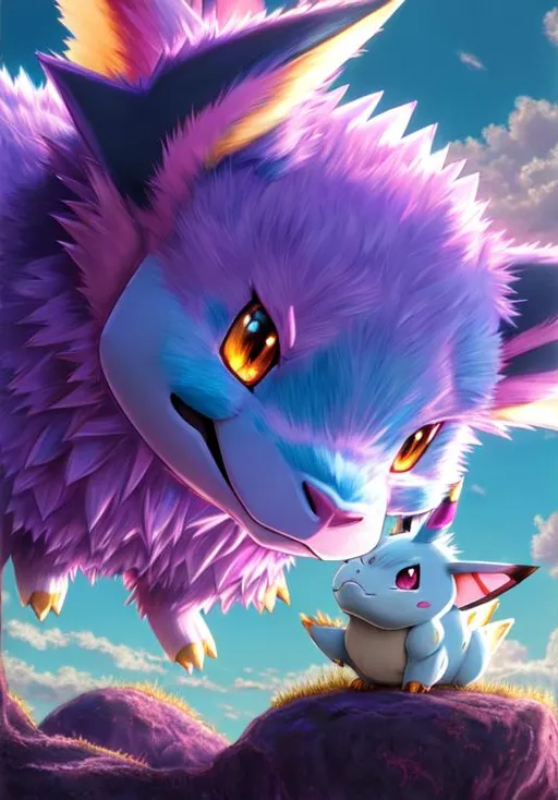 Prompt: UHD, , 8k,  oil painting, Anime,  Very detailed, zoomed out view of character, HD, High Quality, Anime, , Pokemon, Nidorino is a light-purple, quadrupedal mammalian Pokémon with hard skin. It has several darker purple patches across its body. It has large, spiny ears with teal insides, narrow black eyes, and a long snout with two pointed teeth protruding from the upper jaw. Nidorino has a ridge of toxic spines on its back and a long pointed horn on its forehead. The horn is harder than a diamond and capable of secreting poison on impact. The more adrenaline Nidorino has in its body, the more potent the poison is. Its short legs have three claws on each foot. Nidorino is a male-only species.

Nidorino is independent, nervous, and fierce, and it is often described as violent and easily angered. It uses its ears to check its surroundings. If it senses a hostile presence, all the barbs on its back bristle up at once, and it challenges the foe with all its might. Nidorino's harder-than-diamond horn can destroy diamonds, and it uses that horn to destroy boulders in its search for Moon Stones. Nidorino live in hot savannas and plains.
Pokémon by Frank Frazetta