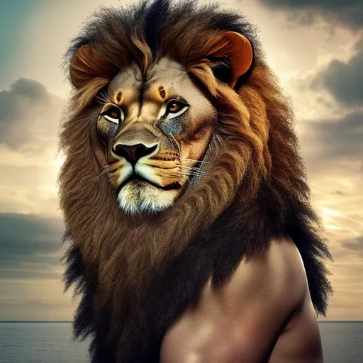 Prompt: mixture of man and lion
