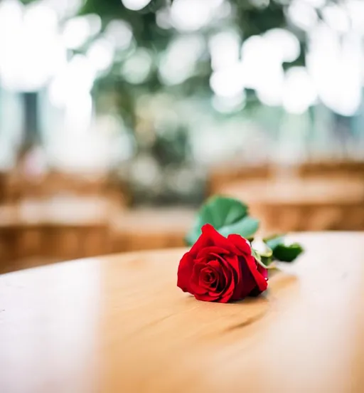 Prompt: Red rose on table 