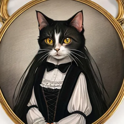 Prompt: 1 highly detailed image of a gothic cat (with very long hair), funny masterpiece of the highest quality