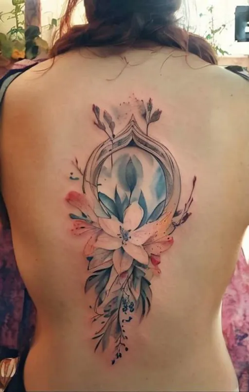 Prompt: botanical flowers on the shoulders, tattoo, watercolor