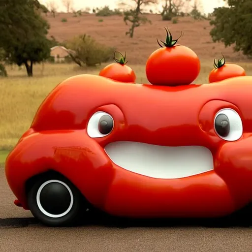 Prompt: car shaped like a tomato