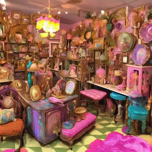 Prompt: Lisa frank style antique store diorama 