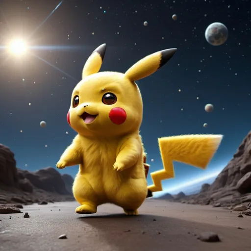 Prompt: pikachu walking to stars photorealistic