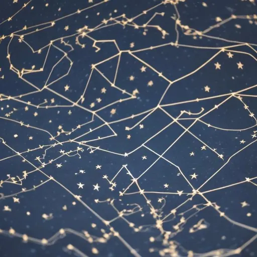 Prompt: constellations map in the night sky, bright white stars with lines connecting them