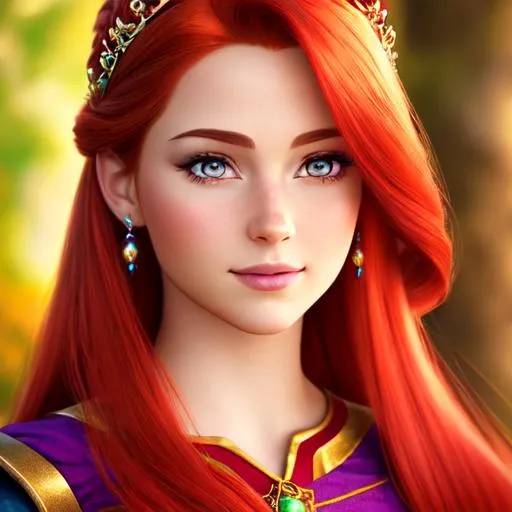 Prompt: a realistic feminine princess, Rapunzel, but with red hair, HD
