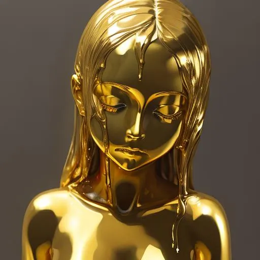 Prompt: Gold statue, dripping, girl, portrait