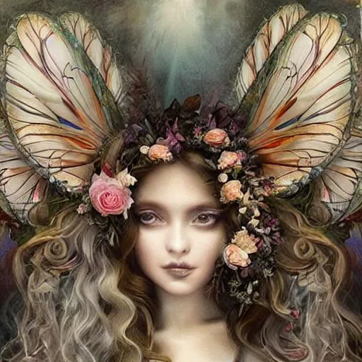 Prompt: Breathtaking baroque long haired beauty, fairy wings, acanthus scroll, Painted by artgerm and nicoletta ceccoli, daniel merriam, fantasy art, renaissance gown, hyper realistic flower bouquet painting, sparkles, Beautiful roman goddess, Haute Couture, princess dress, beautiful symmetrical face, pre-raphaelite, soft shadows, stunning, dreamy, elegant, ornate, style of michael parks, tom bagshaw, roberto ferri and Marco mazzoni, hyper-realistic, matte painting , enhanced, photo render, 8k, art by artgerm, wlop, loish, ilya kuvshinov, 8 k hyperrealistic, crackles, hyperdetailed, beautiful lighting, detailed background, depth of field, symmetrical face, frostbite 3 engine, cryengine, bubbles, dragonflies, garden of roses and peonies background, ultra detailed, soft lighting