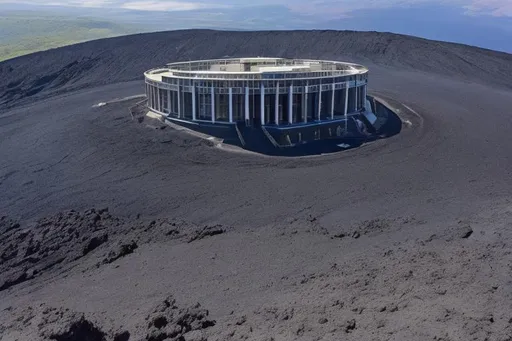 Prompt: Scientific Research building on the volcano