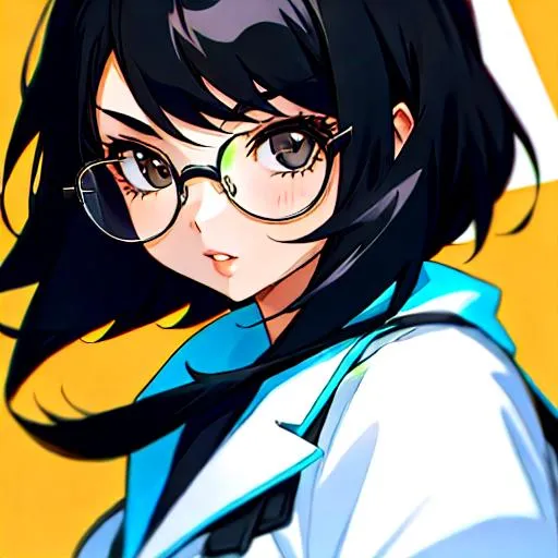 Prompt: girl with black hair and glasses, official media