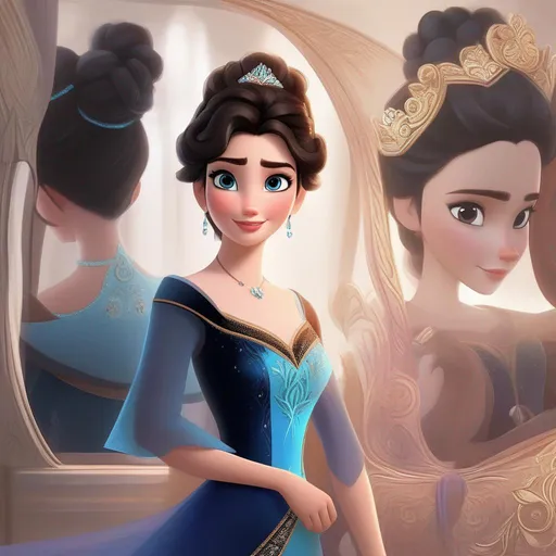 Prompt: elsa's black haired, brown eyed cousin