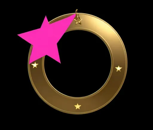 Prompt: Gold circle with a pink star in the top left corner simple image 