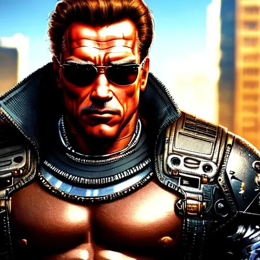 Prompt: Arnold Schwarzenegger man made out of metal, Terminator, cyberpunk style, ((intricate details)), hdr, ((intricate details, hyperdetailed)), cinematic shot, vignette, steampunk
