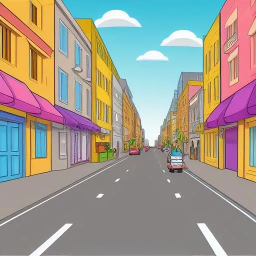 Prompt: city street, cartoon background