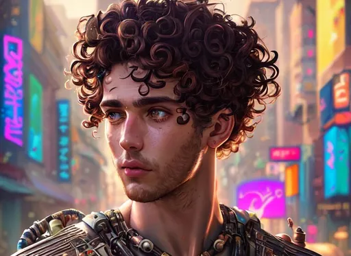 Prompt: Lofi biopunk portrait beautiful man with short brown curly hair, roman face, unicorn, rainbow, floral, Pixar style, Cinematic, Studio lightning, beautiul, cute, pretty eyes, hyper resolution, hyper detailed, smooth, details, 8K, dramtic, focus, full shot, fantasy, realistic, hyper realistic, Tristan Eaton, Stanley Artgerm, Tom Bagshaw