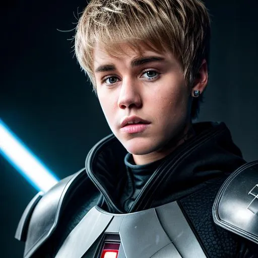 Prompt: Justin Bieber as a inquisitor, beautiful, busty, Star Wars