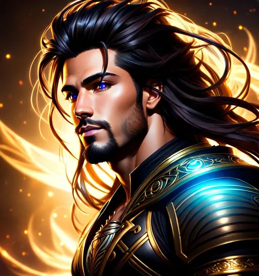 Prompt: Fantasy style, a hyper realistic detailed image of a masculine man, long dredlock hair, covered in nightly glow, perfect composition, super detailed, sharp focus HDR, UDR, 120k, square jaw, full lips, muscular frame, black skin, 