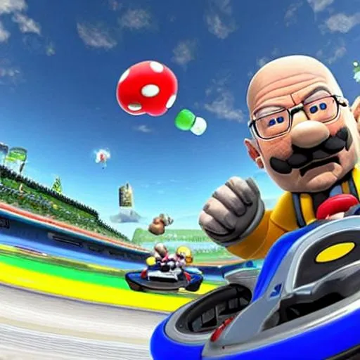 Prompt: Walter white mario kart