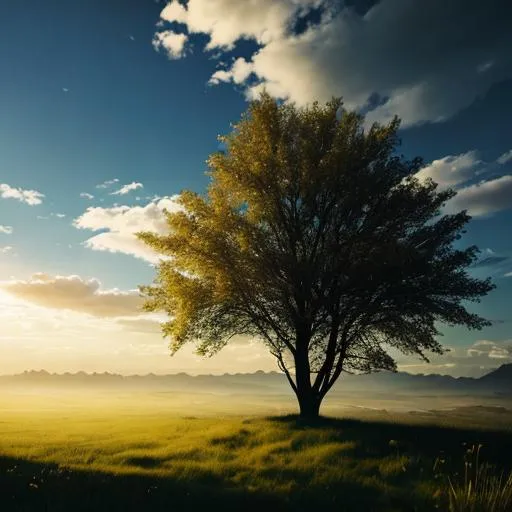 Prompt: surreal, etherial light , landscape, a lone tree