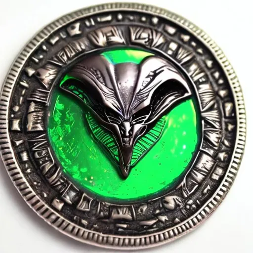 Prompt: alien jeweled coin, surprise me