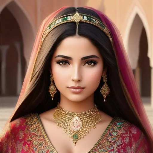 Prompt: beautiful moroccan girl oil painting, UHD, 8k, Very detailed, beaitiful girl, cinematic, realistic, photoreal, trending on artstation, sharp focus, studio photo, intricate details