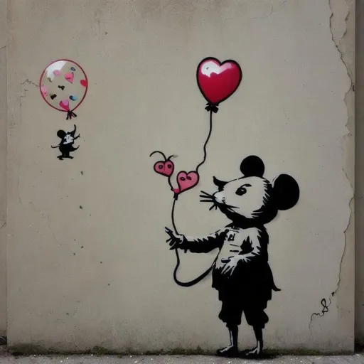 Prompt: banksy mouse with baloon