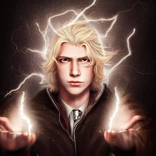 Prompt: character concept portrait of an attractive young focused British wizard with blonde hair enchanting a sparkling evocation spell, a lightning bolt forming in his hand, intricate, elegant, digital painting, concept art, smooth, sharp focus, art 