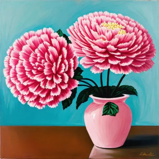 Prompt: carnation flower in pink vase