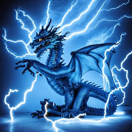 Prompt: Dragon made of blue lightning