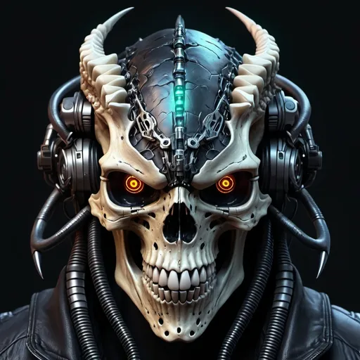 Prompt: Dragon skull cyberpunk style, highly detailed, HD, dark background