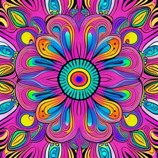Prompt: Lisa Frank style illustration of trippy psychedelic pattern background, outlined