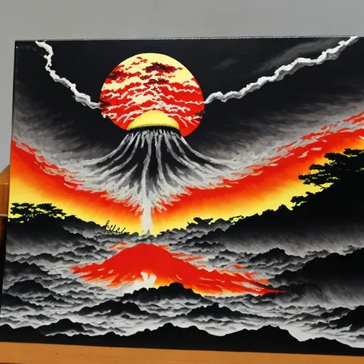 Prompt: Hiroshima Atomic Bomb Explosion in Acrylic