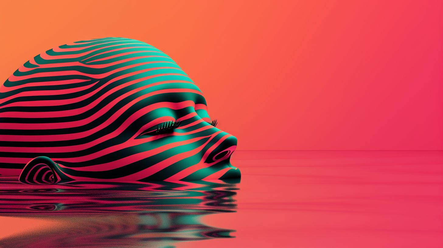 Prompt: vector striped face emerge from the striped liquid