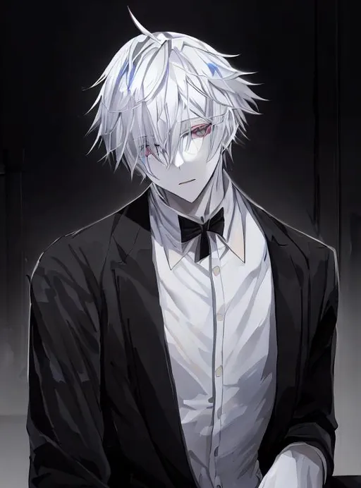 menino anime masculino, cabelos grisalhos, heterocro