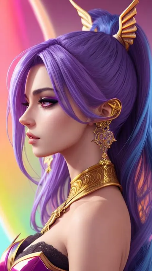 Prompt: A beautiful woman with mystical presence and fantastical aura, side face view, bright colours, high resolution, anime fanart, UHD, high detail